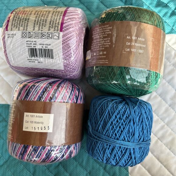 Lot of 4 crochet Thread Blue Green Purple Waterlily Wood Violet Rainforest - Picture 4 of 4